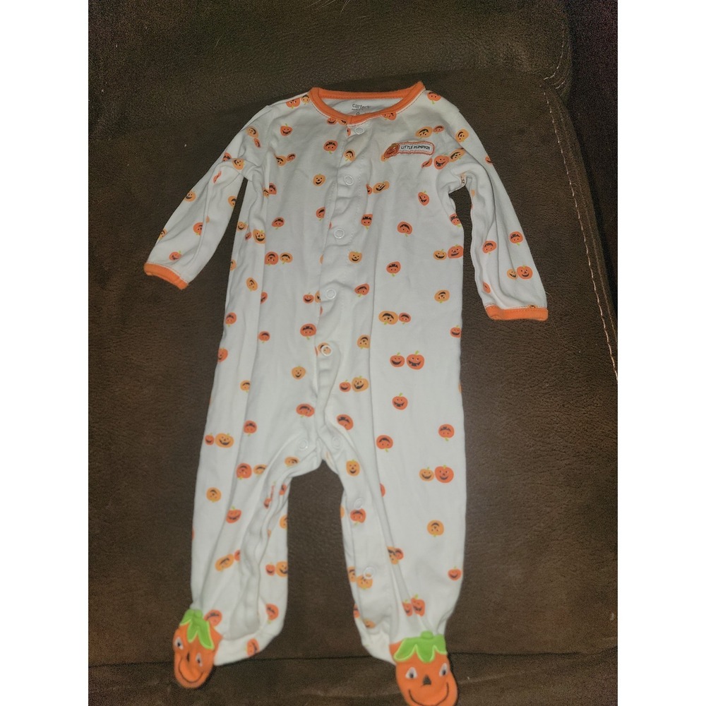 Carter's fall Halloween little pumpkin sleeper romper one‎ piece size 6 months
